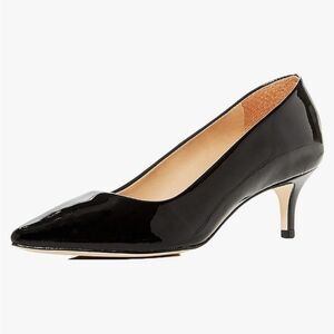 Joan Oloff CALLIE Black Patent Leather Pointed Toe Classic Pump Heels